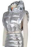 Black Casual Solid Bandage Patchwork Zipper Hooded Collar Outerwear