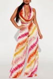 Red Sexy Casual Print Backless Regular Jumpsuits