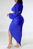 Red Sexy Solid Frenulum Slit V Neck Long Sleeve Two Pieces