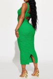 Pink Sexy Solid Backless Spaghetti Strap Sleeveless Two Pieces