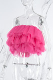 Rose Red Sexy Casual Solid Patchwork Backless Strapless Tops