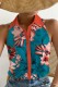 Green Casual Print Patchwork Shirt Collar Tops