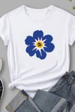 White Casual Print Basic O Neck T-Shirts