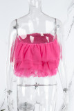 Rose Red Sexy Casual Solid Patchwork Backless Strapless Tops