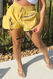 Yellow Street Solid Patchwork Pocket Loose Straight Solid Color Bottoms