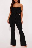 Blue Sexy Casual Solid Patchwork Backless Spaghetti Strap Sleeveless Two Pieces