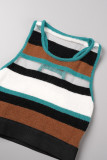 Colour Casual Striped Patchwork U Neck Sleeveless Two Pieces
