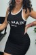 Black Casual Print Letter O Neck One Step Skirt Dresses