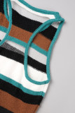 Colour Casual Striped Patchwork U Neck Sleeveless Two Pieces