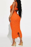 Pink Sexy Solid Backless Spaghetti Strap Sleeveless Two Pieces