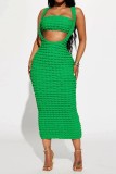 Pink Sexy Solid Backless Spaghetti Strap Sleeveless Two Pieces