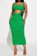 Green Sexy Solid Backless Spaghetti Strap Sleeveless Two Pieces