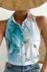 Blue White Casual Print Patchwork Shirt Collar Tops