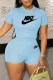Sky Blue Casual Print Letter O Neck Short Sleeve Two Pieces