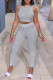 White Casual Print Letter O Neck Sleeveless Two Pieces