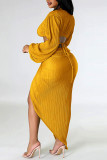 Red Sexy Solid Frenulum Slit V Neck Long Sleeve Two Pieces