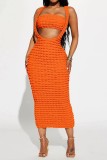 Pink Sexy Solid Backless Spaghetti Strap Sleeveless Two Pieces