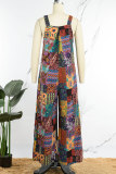 Green Casual Printed Stitching Halter Strap Wide-leg Jumpsuit