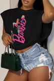 Pink Casual Print Basic Hot Drill O Neck T-Shirts