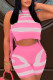 Rose Red Elegant Striped Patchwork Strap Design Contrast O Neck Sleeveless Two Pieces