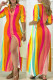 Orange Casual Print Slit Turndown Collar Shirt Dress Dresses