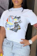White Daily Vintage Print Patchwork O Neck T-Shirts