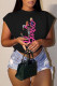 Black Casual Print Basic Hot Drill O Neck T-Shirts
