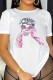 White Casual Print Basic O Neck T-Shirts