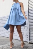 Light Blue Casual Solid Basic O Neck Sleeveless Dress Dresses