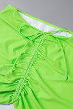 Green Sexy Print Bandage Backless Swimsuit Three Piece Set (With Paddings)