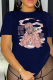 Navy Blue Casual Daily Print Patchwork O Neck T-Shirts