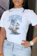 White Casual Daily Print Patchwork O Neck T-Shirts