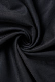 Navy Blue Casual Print Hollowed Out Frenulum Beading O Neck Tops