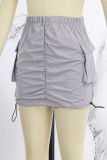 Grey Casual Solid Basic Regular High Waist Conventional Solid Color Skirt