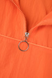 Orange Casual Patchwork Contrast Zipper Collar Long Sleeve Two Pieces