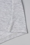 Grey Casual Solid Basic V Neck Short Sleeve Dress