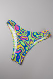 Green Sexy Print Bandage Backless Swimsuit Three Piece Set (With Paddings)