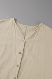 Apricot Casual Patchwork Contrast V Neck Short Sleeve Dress