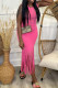 Deep Pink Casual Solid Tassel O Neck Sleeveless Dress Dresses