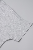 Grey Casual Solid Basic V Neck Short Sleeve Dress