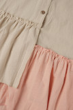 Apricot Casual Patchwork Contrast V Neck Short Sleeve Dress