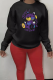 Black Casual Daily Print Patchwork O Neck Tops