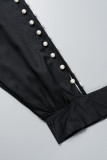 Navy Blue Casual Print Hollowed Out Frenulum Beading O Neck Tops