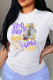 White Casual Daily Print Patchwork O Neck T-Shirts