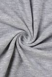 Grey Casual Solid Basic V Neck Short Sleeve Dress