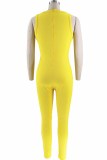 Yellow Street Print Letter O Neck Jumpsuits