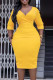 Yellow Casual Solid Patchwork Fold V Neck One Step Skirt Dresses