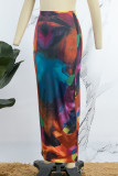 Colour Street Print Patchwork Regular High Waist Pencil Full Print Bottoms