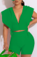 Green Casual Solid Bandage Patchwork Zipper Zipper Collar Sleeveless Two Pieces