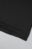 Black Sexy Solid Ripped Patchwork Backless Off the Shoulder One Step Skirt Dresses